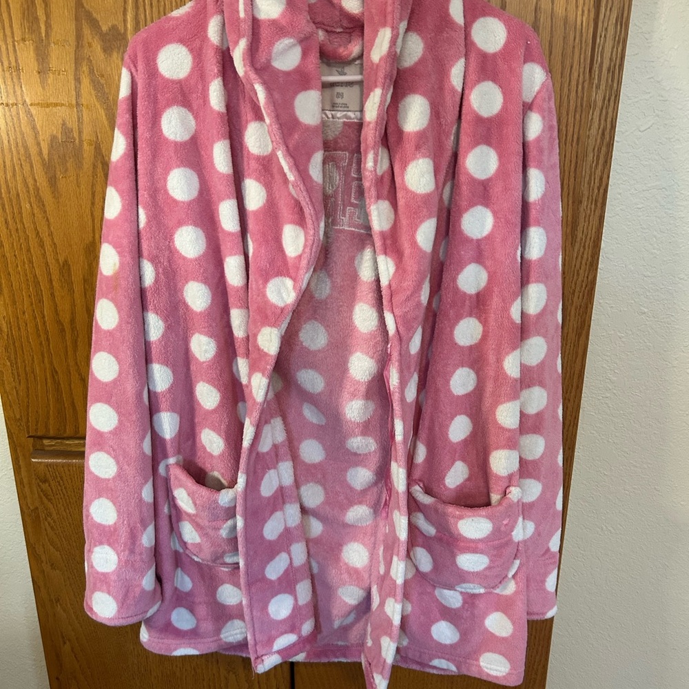 Aerie Pink and White Polka Dot Wrap Jacket